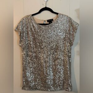 Rachel Zoe Sparkly Sequin Champagne Blouse, Size M